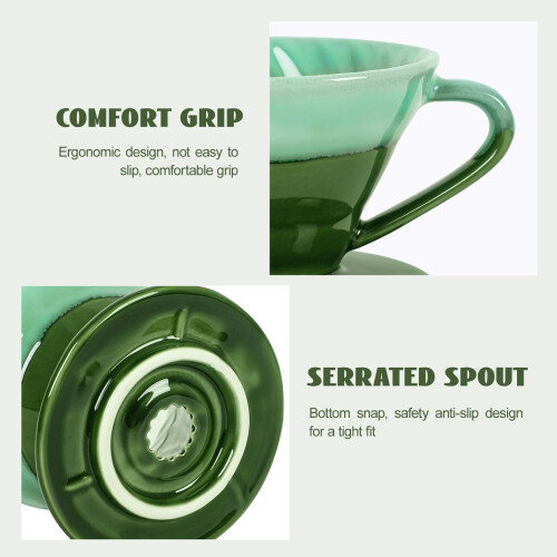 Pour Over Coffee Dripper 4 Cup Ceramic Maker with Consistent SingleHole Extraction Green 2