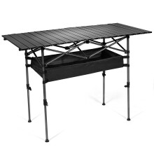 Foldable Camping Table with Adjustable Height, Large Storage, Durable Iron Frame and Carry Bag