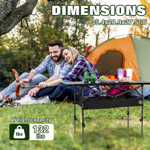 Foldable Camping Table with Adjustable Height, Large Storage, Durable Iron Frame and Carry Bag 2