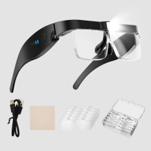 Magnifying Glass with Light, Rechargeable Head Mounted Magnifier with 5 Lenses and Adjustable LEDs for Reading and Jewelry Making