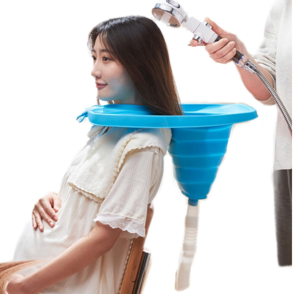 Blue Portable Folding Shampoo Bowl With Drain System For Elderly, Disabled, Bedridden, Pregnant Users