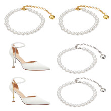 Heel Shoe Straps with Elegant Pearl Design, AntiSlip DualColor Ankle Straps for Heels