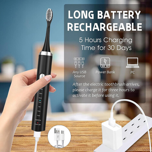 Electric Toothbrush with 4 Replacement Heads, USB Rechargeable, 8 Modes, Smart 2Minute Timer 2
