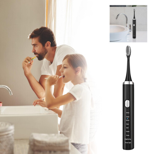 Electric Toothbrush with Deep Clean Technology, 8 Modes, Smart Timer, 4 Replacement Heads, Black Rechargeable 1