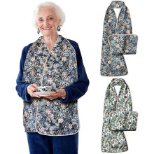 2 Pack Washable Adult Bibs Scarf for Elderly, Reusable Clothing Protector with Snap Closure