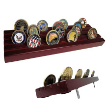 Challenge Coin Display Stand Solid Wood 4 Row Holds 30 Coins Adjustable Rack for Collectors Red