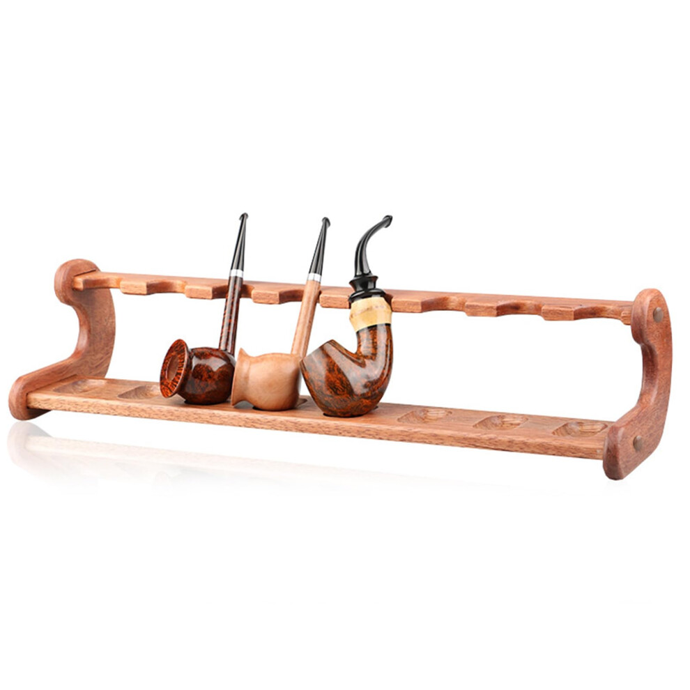 Wooden Tobacco Pipe Stand for 8 Pipes, Handmade Pearwood Smoking Rack with Secure Long Handle Slots