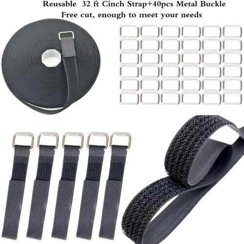 Heavy Duty Hook and Loop Straps with Buckles, 32ft Roll Reusable Cable Ties for Cord Organization 1