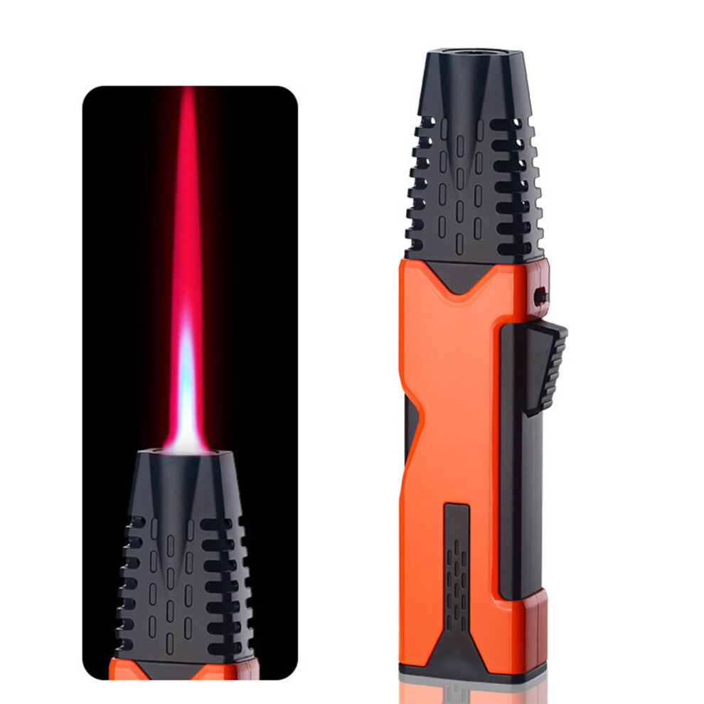 Orange Torch Lighter Butane Refillable Windproof Adjustable Flame With Safety Lock For Camping Kitchen