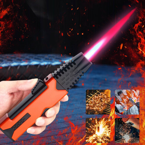 Torch Lighter Butane Refillable Windproof Adjustable Flame with Safety Lock for Camping Kitchen Orange 1