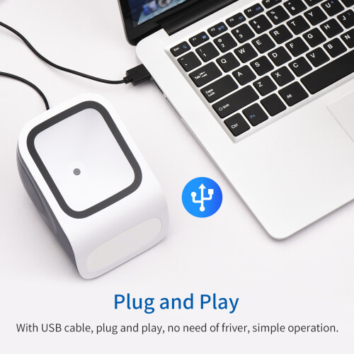 1D/2D USB Barcode Scanner - Portable Desktop, Large Scan Window, Compatible with Windows & Android 1