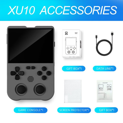 XU10 Handheld Retro Game Console with 10000 Games, 64G Grey 3.5 Inch IPS Screen Arcade System 1