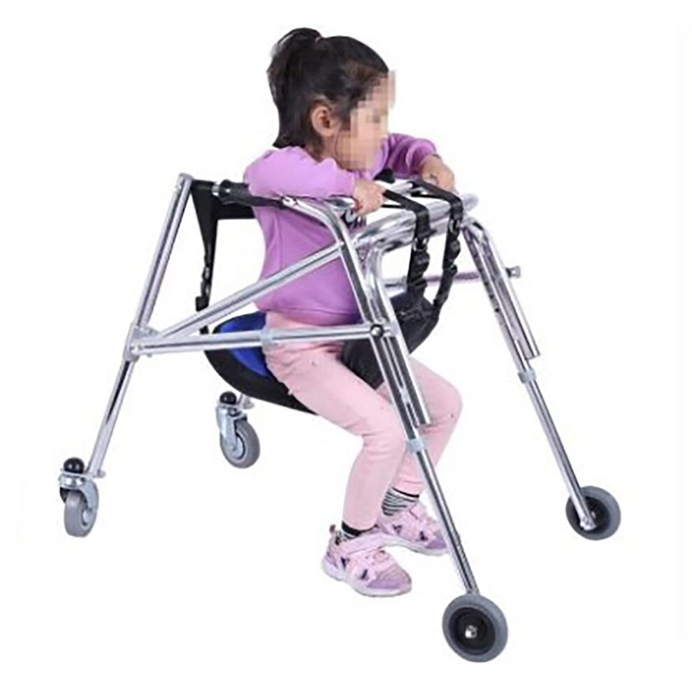 Adjustable Pediatric Walker with Seat for Children with Cerebral Palsy, Foldable Lightweight Frame, AntiRollover Wheels