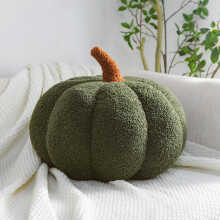 Halloween Pumpkin Pillow 3D Plush Cushion, Soft Fluffy Fall Decorative Throw Pillow 7.9in Green