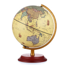 Antique World Globe with Elegant Wooden Base, Clear Map Printing, Vintage Desktop Decor for Home Office