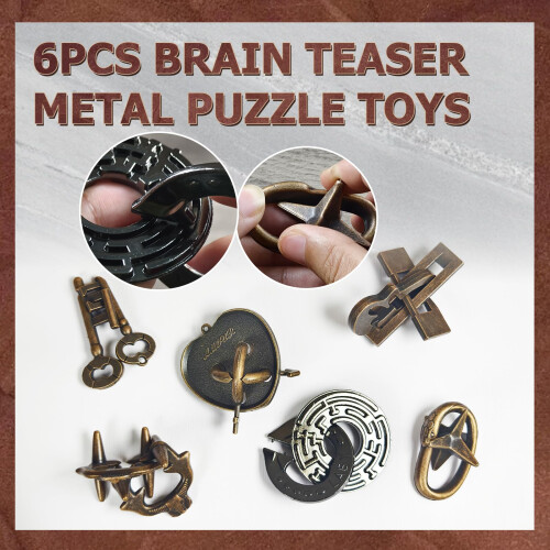 Joyeee 6 Pcs Brain Teaser Metal Wire Puzzles, Mind IQ Test Unlock Toy 2