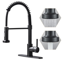 Black Kitchen Faucet with Pull Down Sprayer, Commercial Style, 360 Rotation, Dual Water Mode