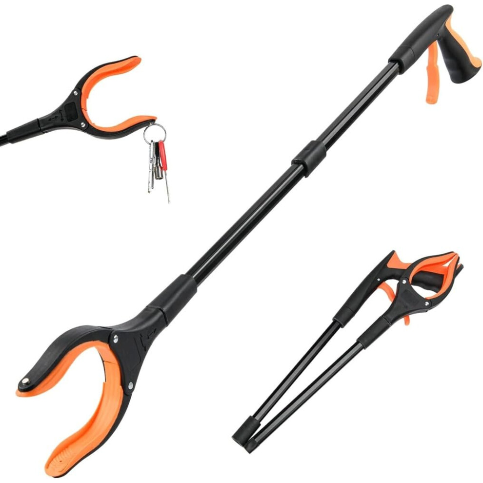 32 Inch Grabber Reacher Tool with 360 Rotating Jaw, Foldable Long Reach Pick Up Tool with Ergonomic Grip