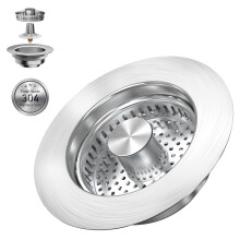 3in1 304 Stainless Steel Kitchen Sink Strainer Stopper with AntiClogging Basket, Universal Fit