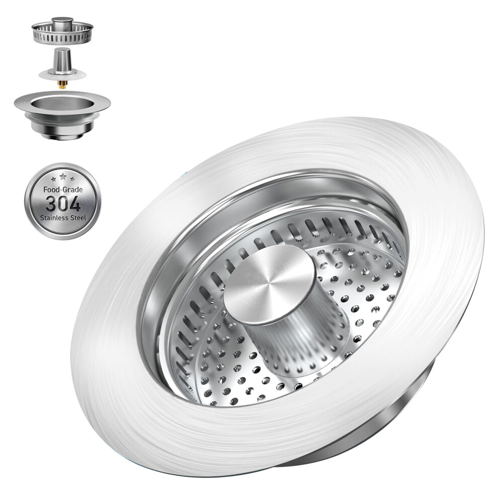 3In1 304 Stainless Steel Kitchen Sink Strainer Stopper With Anticlogging Basket, Universal Fit 9113335918689