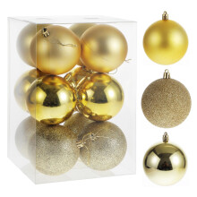 Gold Shatterproof Christmas Ball Ornaments 3.15 Inch Set of 12 for Christmas Tree Decor