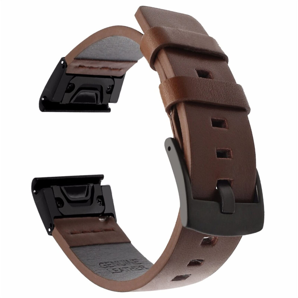 26Mm Dark Leather Quick Release Watch Band For Garmin Fenix 6X 5X Plus 3Hr S62 Tactix Delta Brown 9169991634265