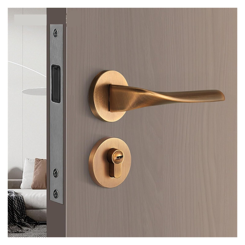 Retro Yellow Bronze Bedroom Door Lock With Magnetic Silent Wooden Door Lever Handle Split Silver 7702 9113335919228