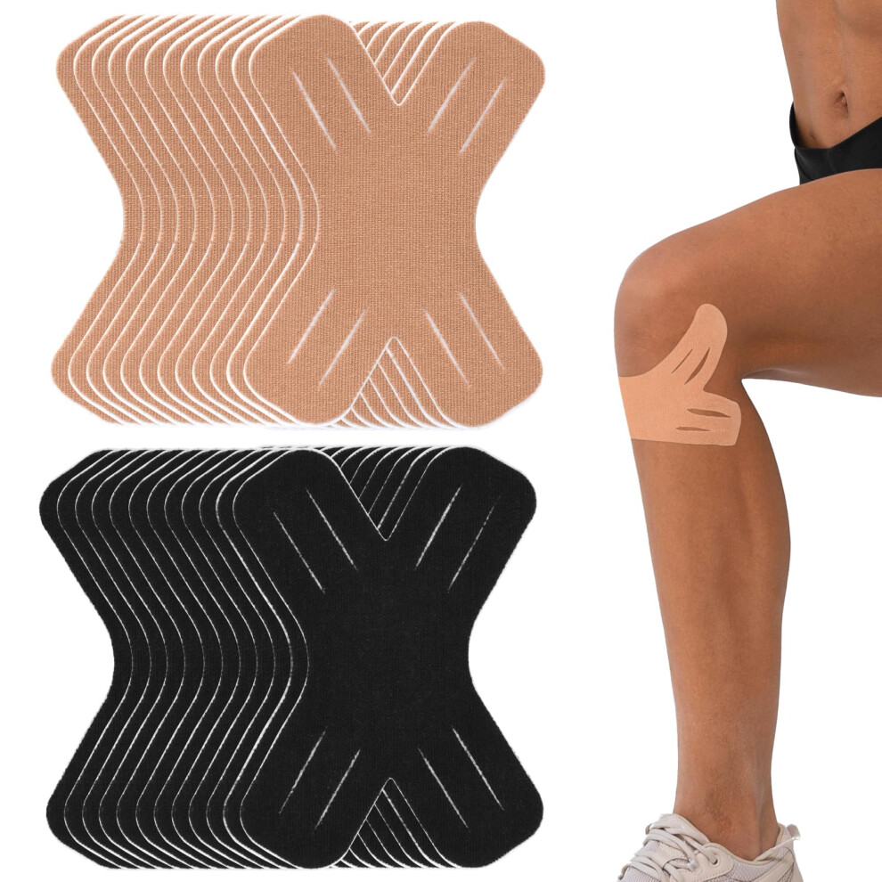 Black Kinesiology Tape Precut Knee Support Strips Elastic Breathable Waterproof Sports Tape 24 Pcs