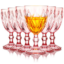 Vintage Wine Goblet Set of 6 Pink Embossed Glassware 10 oz Diamond Pattern for Wedding Party