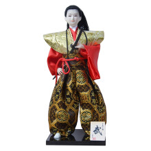 12 Inch Japanese Samurai Doll in Kimono with Embroidery for Collectors and Home Decor