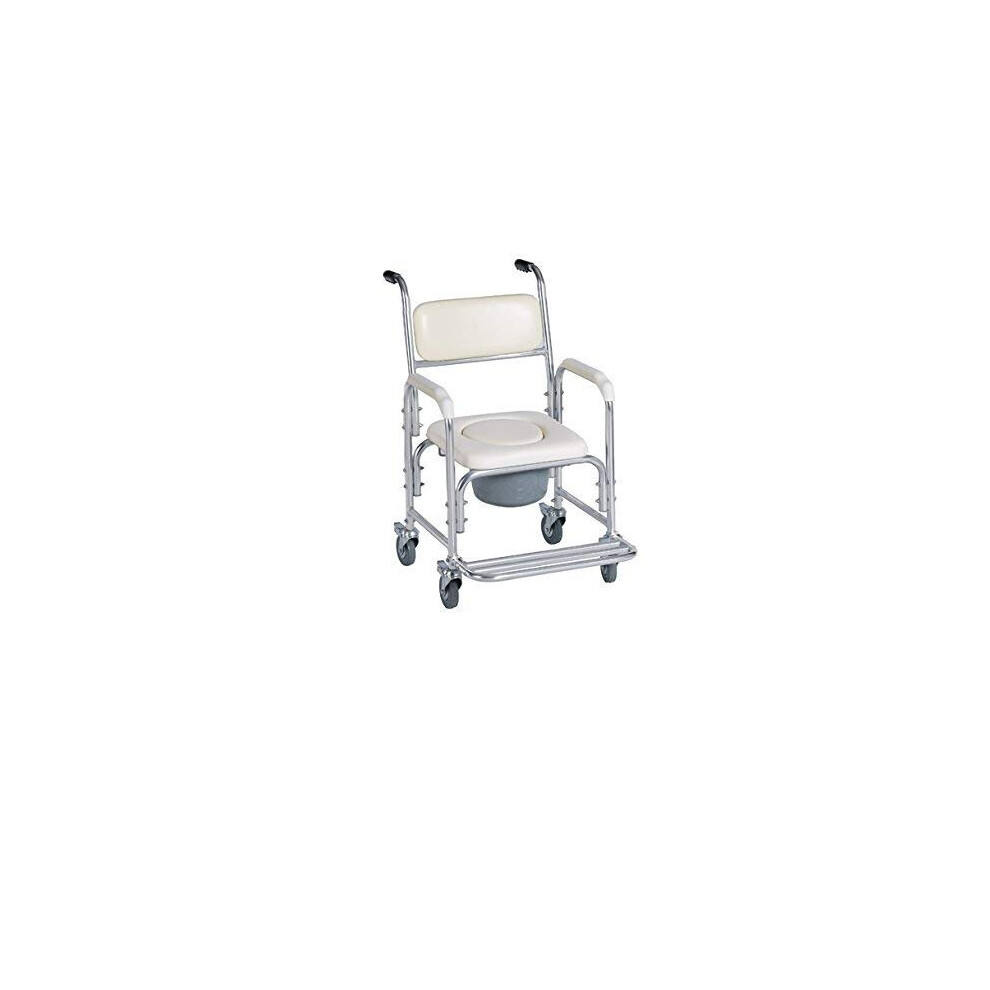 Shower Commode Chair with Wheels and Brakes, Padded Rolling Toilet Chair for Elderly and Disabled