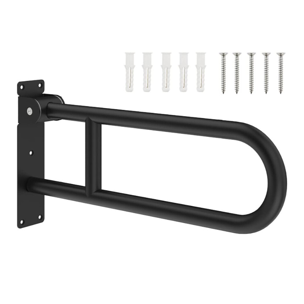 Black Matte Foldable Toilet Grab Bar With Ushaped Flipup Bathroom Handrail For Wall Mount Safety