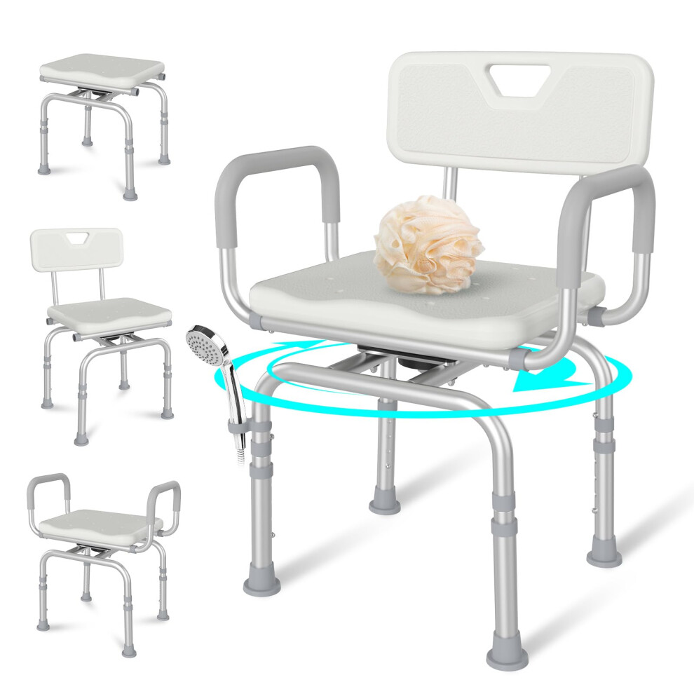 360 Swivel Shower Chair with Back and Arms, 400lbs Adjustable Bath Seat for Elderly Disabled