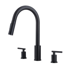 Black Kitchen Faucet with Pull Down Sprayer, Matte Finish 2 Handle 360 Swivel Spout Widespread