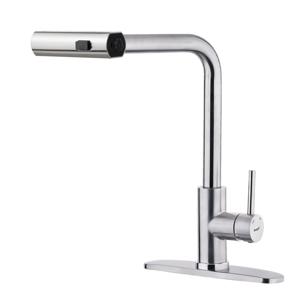 Brushed Nickel Pull Down Kitchen Faucet With Sprayer 3 Modes 360 Swivel Stainless Steel For Sink 9092120679168