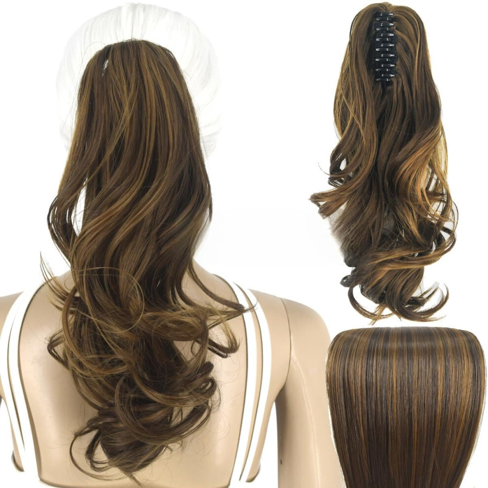 Messy Bun Hair Piece with Secure Claw Clip, 14' Synthetic Long Wavy Ponytail Extension for Women