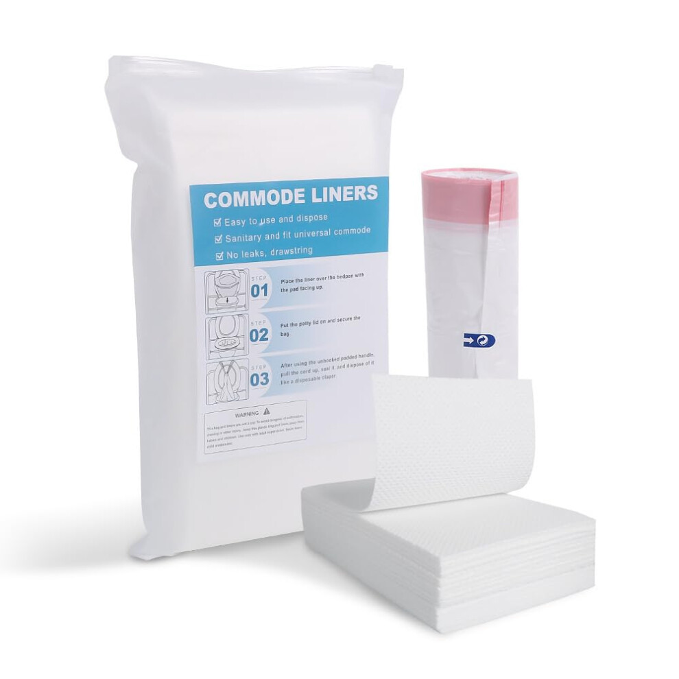 Disposable Commode Liners with Absorbent Pads Leak Proof Odor Control for Bedside Use 20 Pack