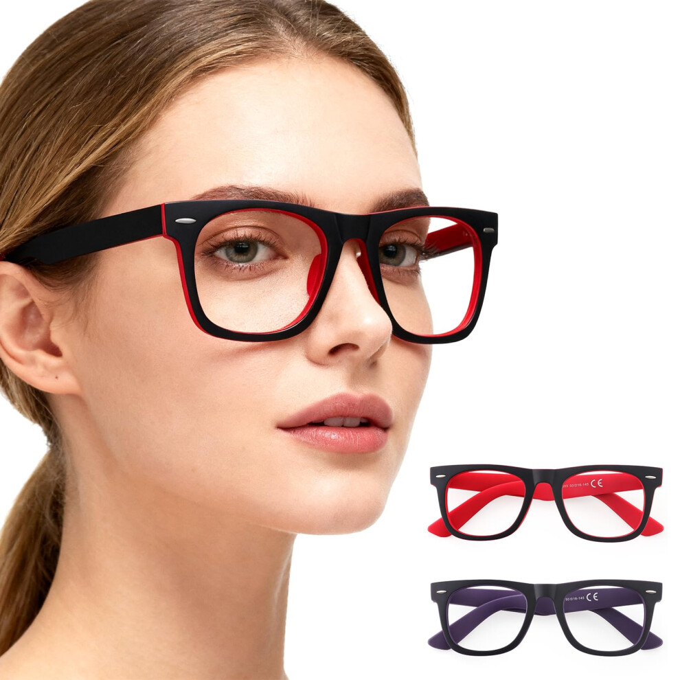 Blue/Light Blocking Reading Glasses 2 Pack Retro Square Frame Antiglare Uv400 For Women And Men
