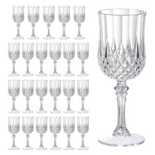 Vintage Plastic Wine Glasses 24 Pack Clear Crystal Texture Shatterproof for Parties and Weddings