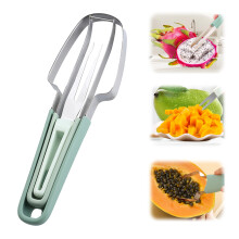3in1 Stainless Steel Watermelon Slicer and Fruit Cutter Fork Tool for Kitchen or Camping (Green)