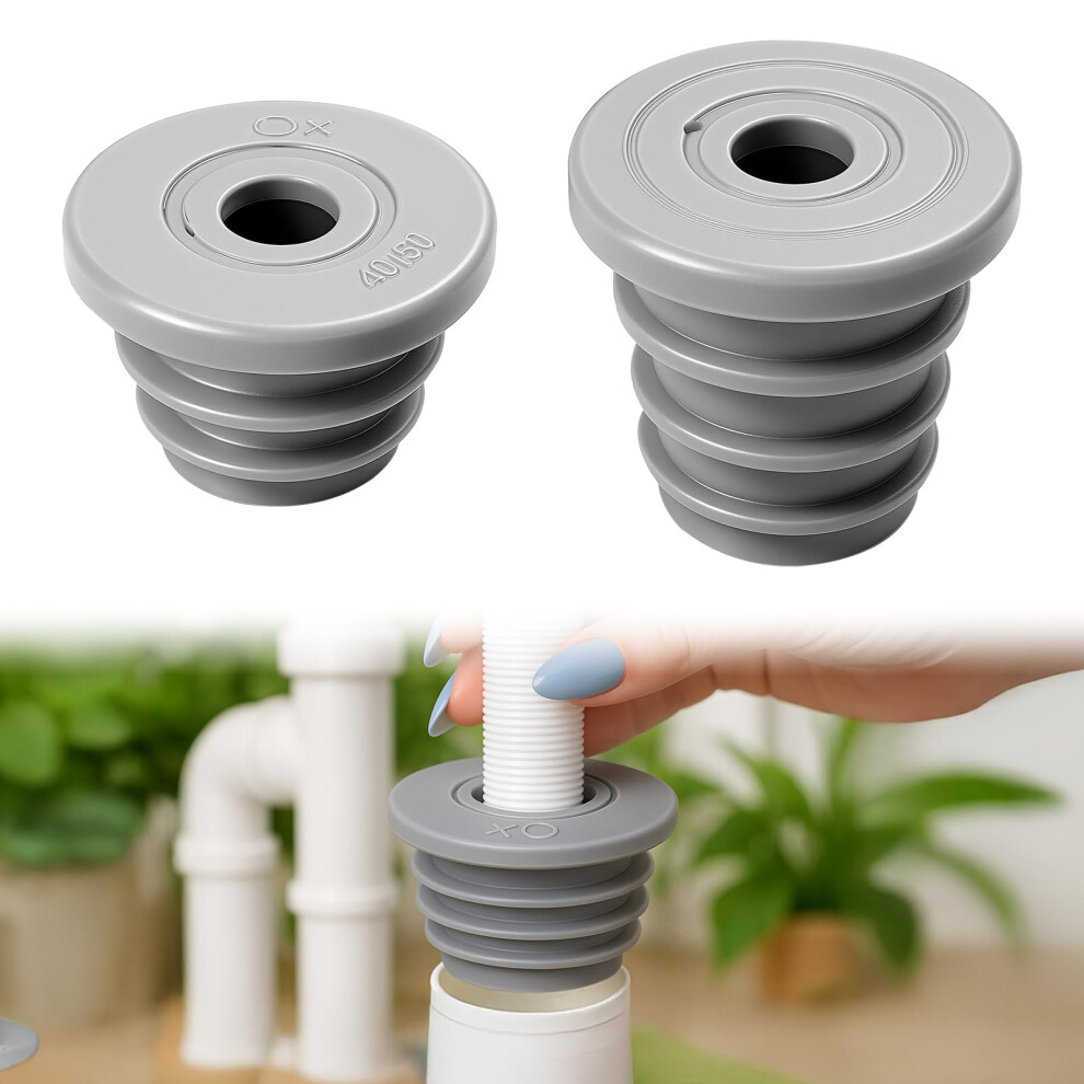 2Pcs Dual Size Silicone Drain Pipe Seal Rings For Washing Machine And Dishwasher Leak Prevention (Grey) 9455672194006