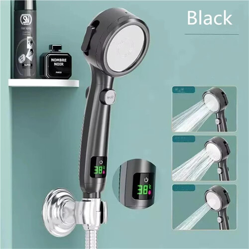 Pressure Handheld Shower Head with LED Temperature Display, Water Saving Adjustable Spray, Silver 2