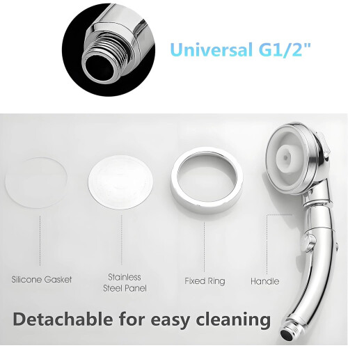 Pressure Handheld Shower Head with 3 Spray Modes and Water Saving Pause Switch, Silver 1