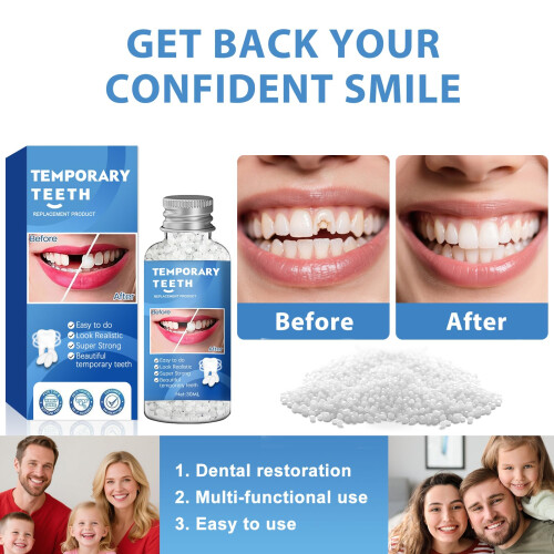 Tooth  Kit with Transparent Moldable Beads for Easy Home Temporary Tooth Replacement, 3PCS 1