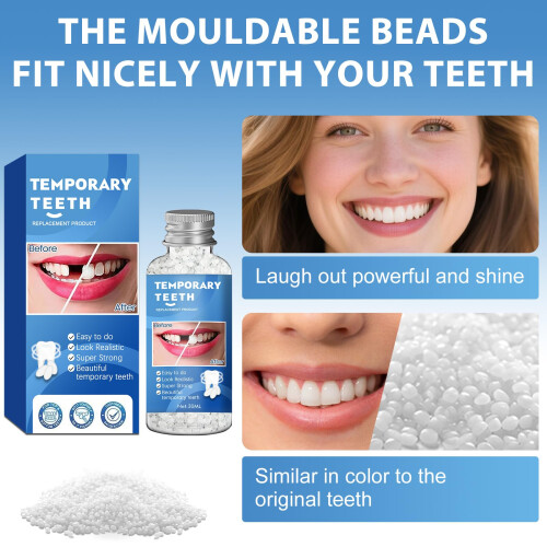 Tooth  Kit with Transparent Moldable Beads for Easy Home Temporary Tooth Replacement, 3PCS 2