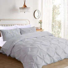 Super King Plus Cotton Duvet Cover Set Light Grey 120x120 Pinch Pleat 800TC with Pillowcases