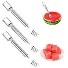 3Pcs 2in1 Stainless Steel Watermelon Cutter Fork, Dual Head Fruit Slicer for Picnic and Home