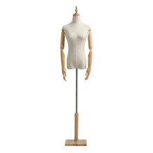 Adjustable Dress Form with Wooden Base and Arm, PinFriendly Female Mannequin Torso for Sewing