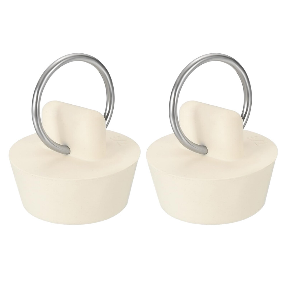 Bathtub And Sink Drain Stopper 2Pack White Rubber With Pull Ring Fits Standard Drains Leakproof 9169991926162