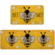 Yellow Bee Kind Kitchen Rugs Set of 2, NonSlip LowProfile Mats for Floor Seasonal Summer Decor